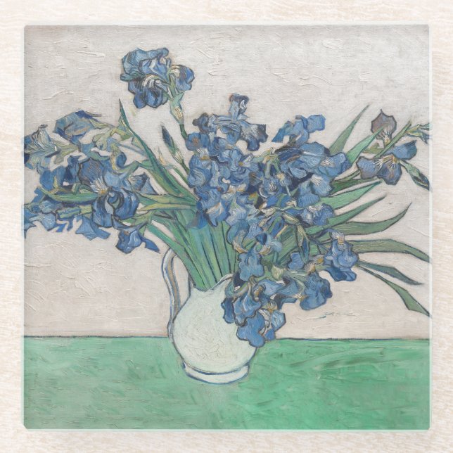 Van Gogh Iris Vase Painting Impressionism Glass Coaster (Front)