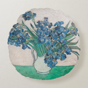 Van Gogh Iris Vase Painting Impressionism Round Pillow