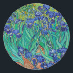Van Gogh Irises. Blue floral vintage impressionism Classic Round Sticker<br><div class="desc">Van Gogh "Irises" sticker. Blue floral impressionism art.</div>