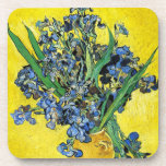 Van Gogh Irises Coasters<br><div class="desc">Van Gogh Irises coasters. Oil painting on canvas from 1890. Van Gogh created multiple iris paintings throughout his career, Still Life with Irises features a bouquet of freshly cut irises in a yellow vase with a yellow background. The Irises are in full bloom and lean over the edge of the...</div>