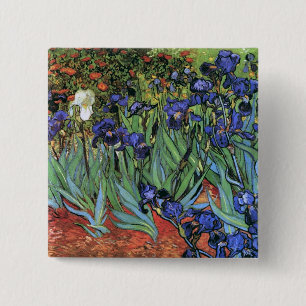 Van Gogh Irises (F608) Vintage Fine Art 2 Inch Square Button