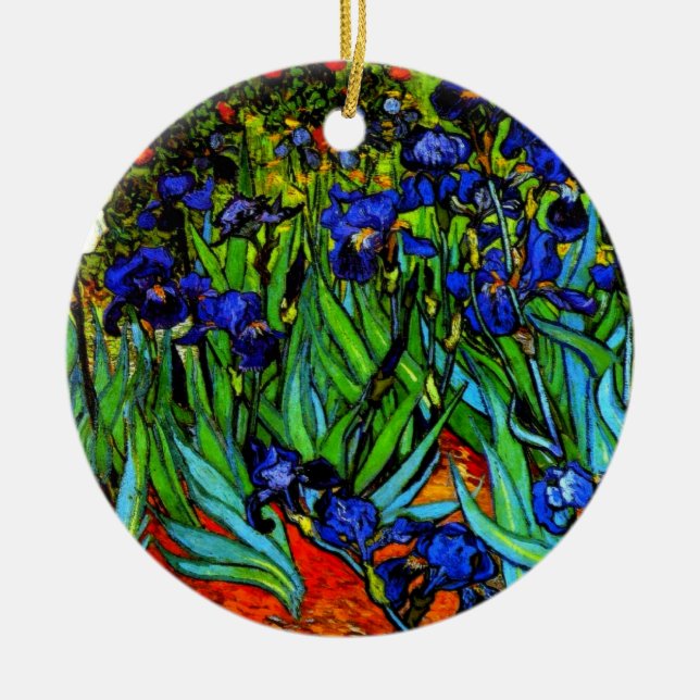 Van Gogh - Irises, famous painting, Ceramic Ornament (Front)