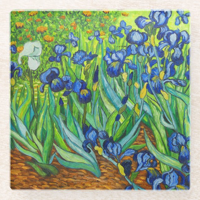 Van Gogh Irises Glass Coaster (Front)