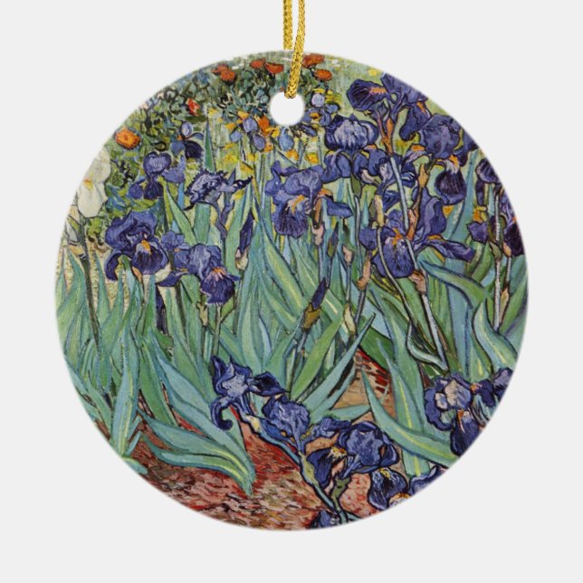 Van Gogh Irises Impressionist Flowers Ceramic Ornament (Front)