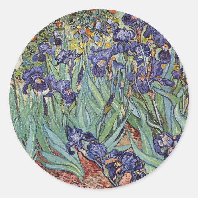 Van Gogh Irises Impressionist Painting Classic Round Sticker (Front)