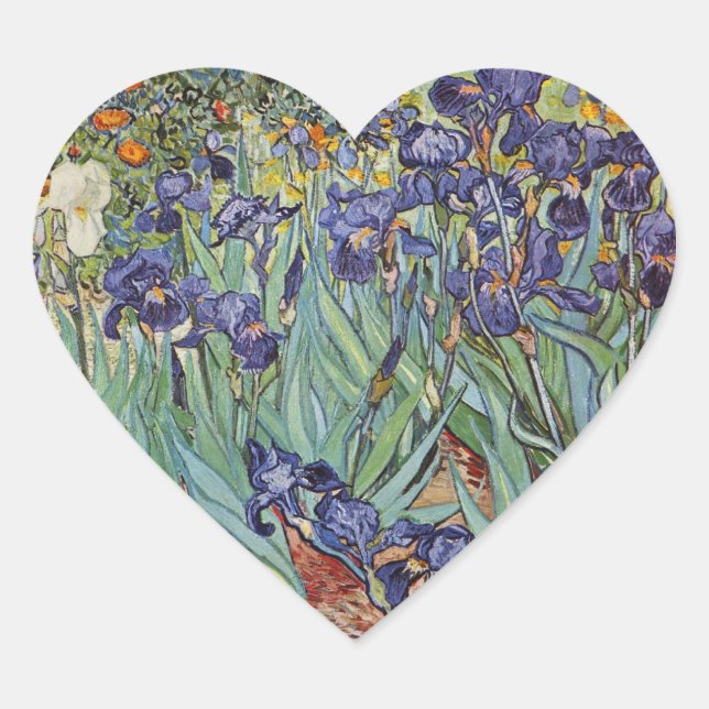 Van Gogh Irises Impressionist Painting Heart Sticker (Front)