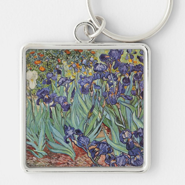 Van Gogh Irises Impressionist Painting Keychain (Front)