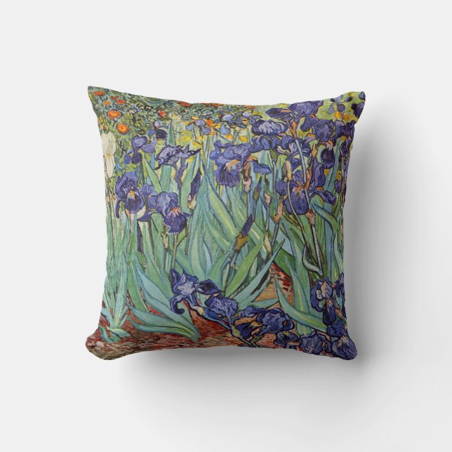 Van Gogh Irises Impressionist Painting Throw Pillow (Front)