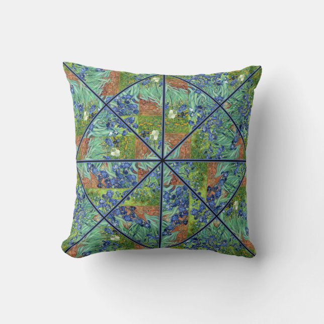Van Gogh Irises Kaleidoscope Pillow (Front)