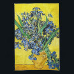 Van Gogh Irises Kitchen Towel<br><div class="desc">Van Gogh Irises kitchen towel. Oil painting on canvas from 1890. Van Gogh created multiple iris paintings throughout his career, Still Life with Irises features a bouquet of freshly cut irises in a yellow vase with a yellow background. The Irises are in full bloom and lean over the edge of...</div>