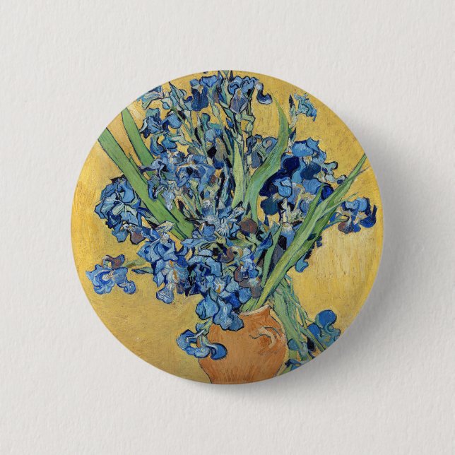 Van Gogh Irises Vase Blue Flowers Vintage Art 2 Inch Round Button (Front)