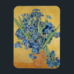 Van Gogh Irises Vase Gold Wall Blue Flowers Art Magnet<br><div class="desc">Vincent van Gogh (Dutch, 1853 - 1890) Irises (In vase with yellow background), 1890, Oil on canvas Oil on canvas, 92.7 cm x 73.9 cm Van Gogh Museum, Amsterdam (Vincent van Gogh Foundation) Painted in the psychiatric hospital at Saint-Rémy, Van Gogh used irises as a colour study. He achieves a...</div>