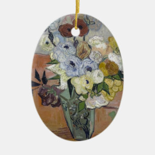 Van Gogh Japanese Vase with Roses and Anemones Ceramic Ornament