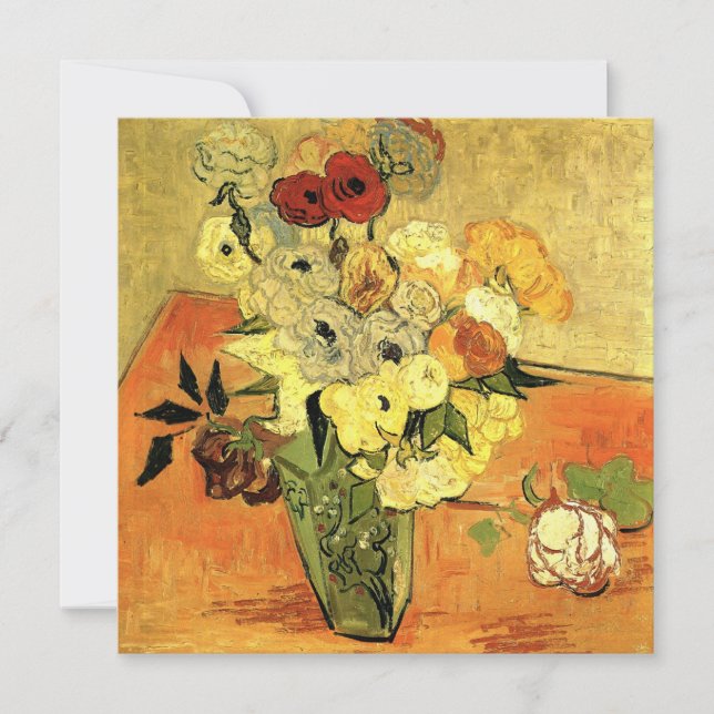 Van Gogh Japanese Vase with Roses Christmas Party Invitation (Front)