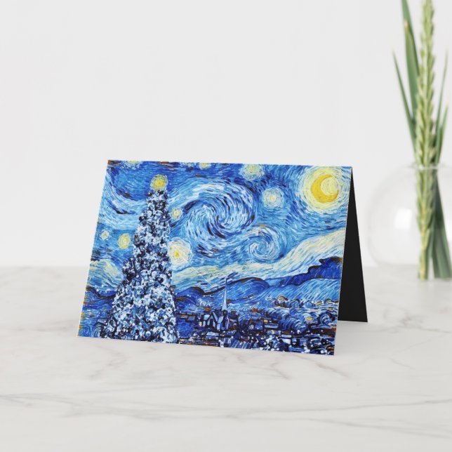 Van Gogh - La Nuit Étoilée - Carte de Noël Blanche (Devant)
