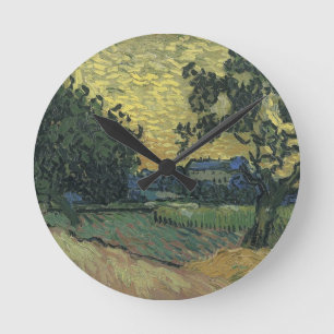 Van Gogh Landscape at Twilight Round Clock