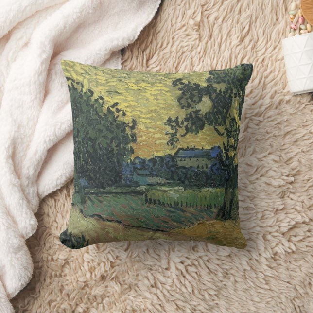 Van Gogh Landscape at Twilight Throw Pillow (Blanket)