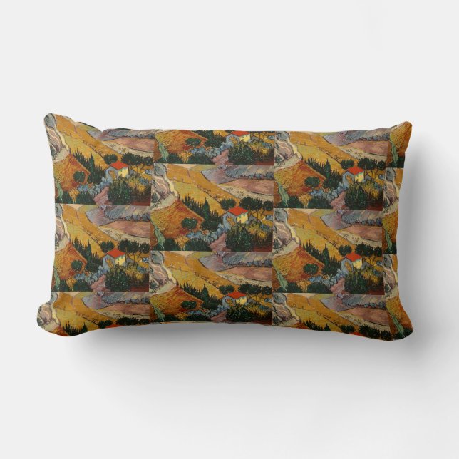 Van Gogh Landscape with House and Ploughman Lumbar Pillow (Front)