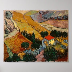 Van Gogh Landscape with House and Ploughman Poster
