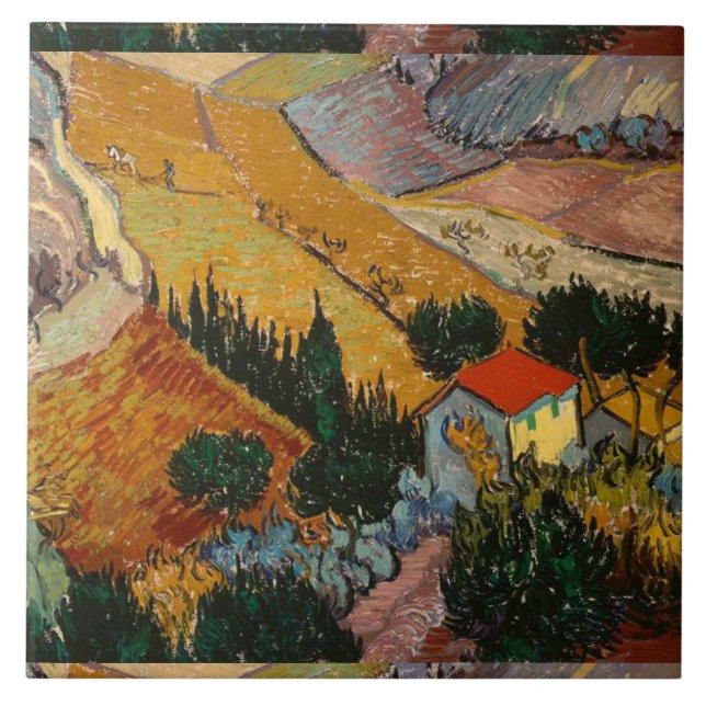 Van Gogh Landscape with House and Ploughman Tile (Front)