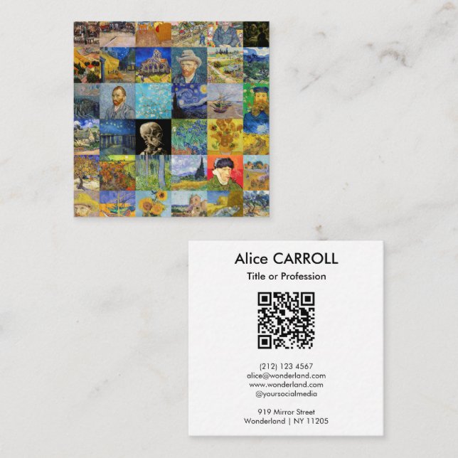 Van Gogh - Masterpieces Mosaic Patchwork - QR Code Square Business Card (Front/Back)