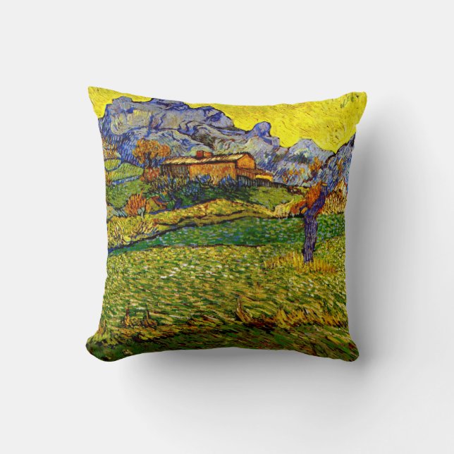 Van Gogh - Meadow in the Mountains Throw Pillow (Front)