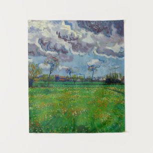 Van Gogh Meadow with Flowers Under a Stormy Sky Tapestry