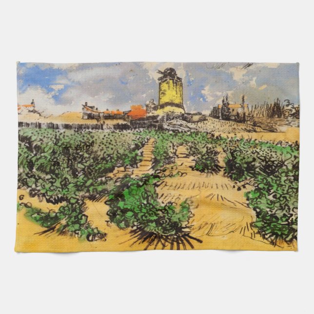 Van Gogh Mill of Alphonse Daudet at Fontevielle Kitchen Towel (Horizontal)
