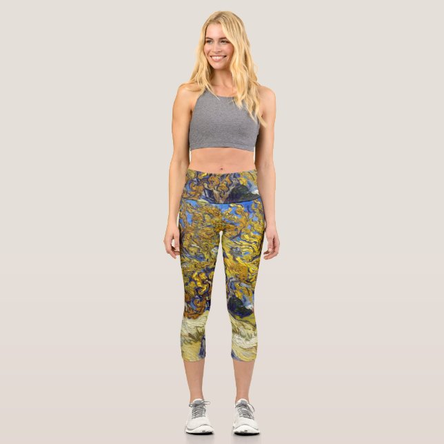 Van Gogh Mulberry Tree Masterpiece Art Capri Leggings (Front)