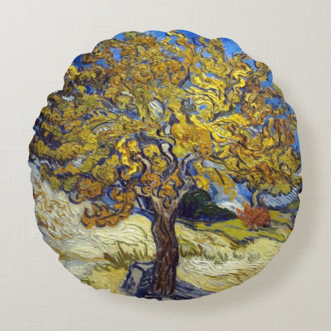 Van Gogh Mulberry Tree Masterpiece Art Round Pillow (Front)