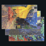 Van Gogh Night Cafe, Starry Night and Irises Wrapping Paper Sheet<br><div class="desc">Starry Night,  The Cafe Terrace on the Place du Forum and Irises by Vincent van Gogh.</div>