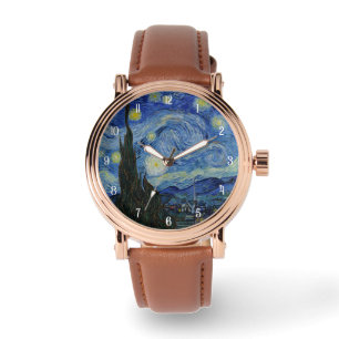 Van Gogh Nuit Étoilée Montre Vintage Rose Gold Hom
