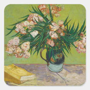 Van Gogh Oleanders Pink Floral Still Life Art Square Sticker