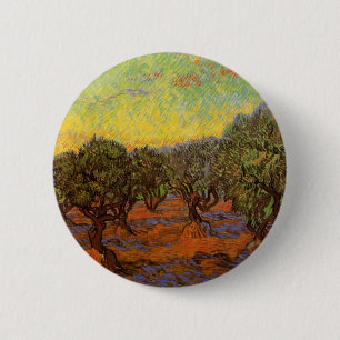 Van Gogh Olive Grove Orange Sky, Vintage Fine Art 2 Inch Round Button