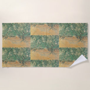 Van Gogh Olive Grove - Sage Green Nature Art Beach Towel