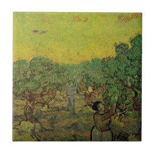 Van Gogh Olive Grove w Picking Figures Vintage Art Tile