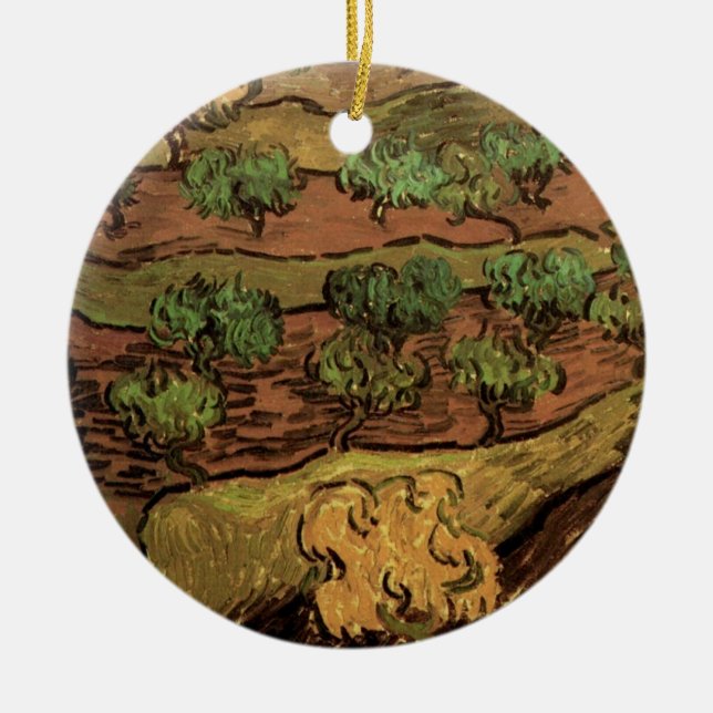 Van Gogh Olive Trees Against a Slope of a Hill Ceramic Ornament (Front)