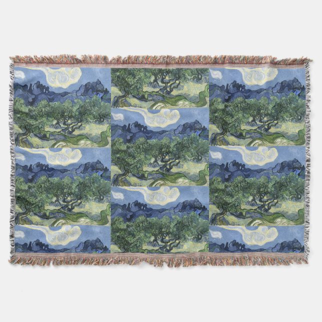 Van Gogh Olive Trees - Blue Mountain Art Throw Blanket (Front)