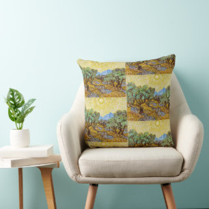 Van Gogh Olive Trees - Golden Sun & Sky Art Throw Pillow