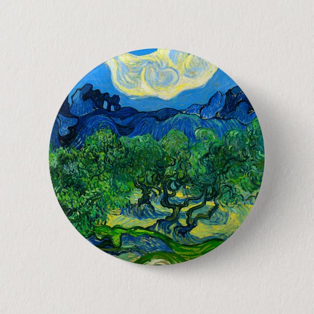 Van Gogh Olive Trees in a Mountainous Landscape 2 Inch Round Button (Front)