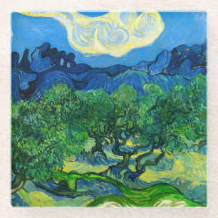 Van Gogh Olive Trees in a Mountainous Landscape Glass Coaster