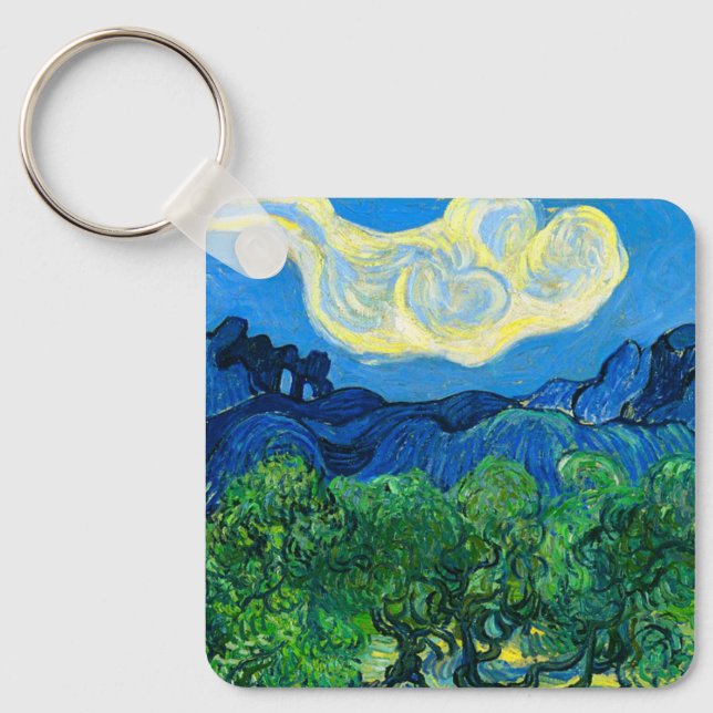 Van Gogh Olive Trees in a Mountainous Landscape Keychain (Front)