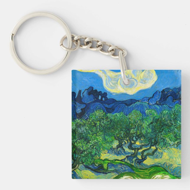 Van Gogh Olive Trees in a Mountainous Landscape Keychain (Front)