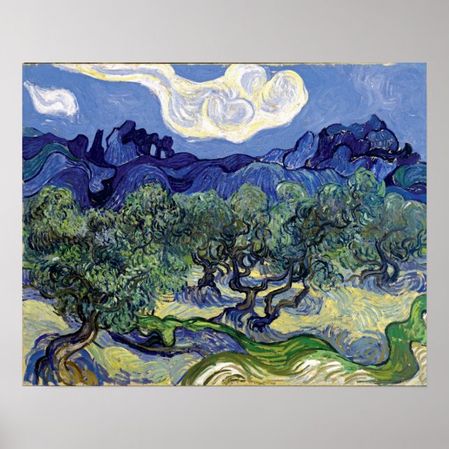 Van Gogh - Olive Trees In A Mountainous Landscape Poster (Front)
