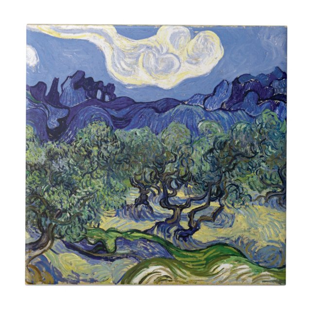 Van Gogh - Olive Trees In A Mountainous Landscape Tile (Front)