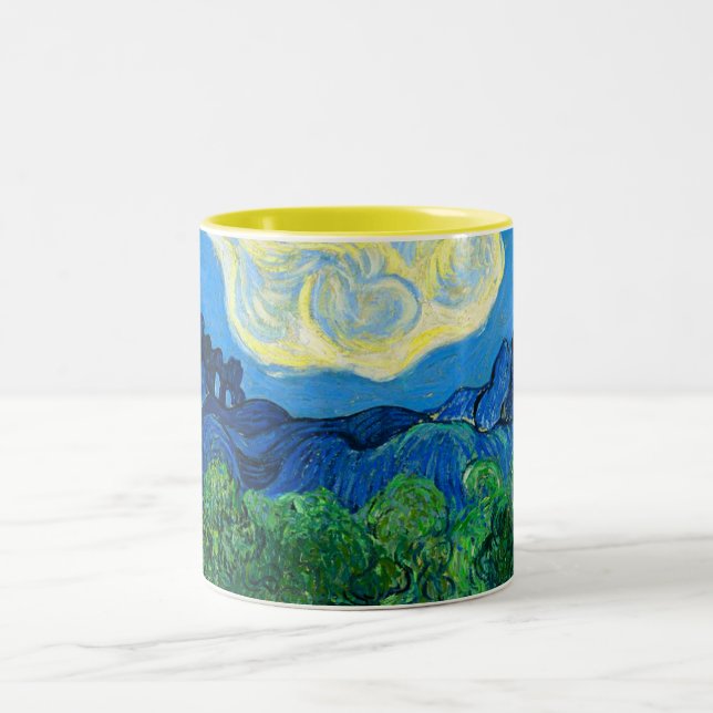 Van Gogh Olive Trees in a Mountainous Landscape Two-Tone Coffee Mug (Center)