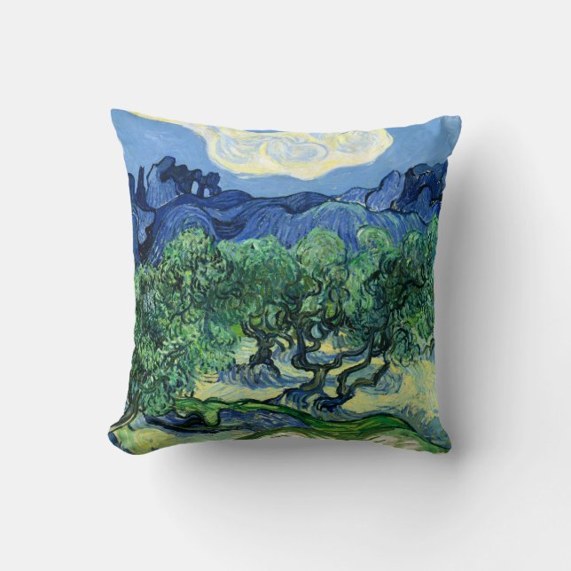 Van Gogh - Olive Trees with Alpilles Background Throw Pillow (Front)