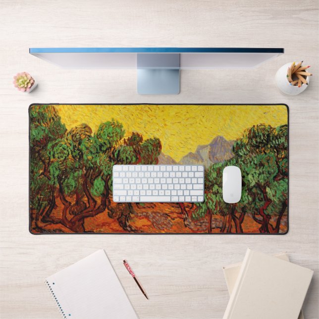 Van Gogh Olive Trees with Yellow Sky and Sun Desk Mat (Office 1)