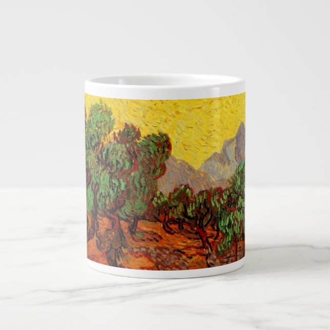 Van Gogh Olive Trees with Yellow Sky and Sun Large Coffee Mug (Front)
