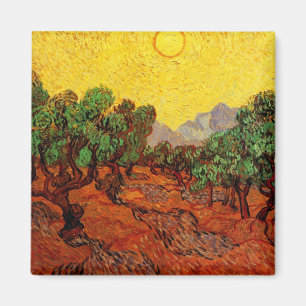 Van Gogh Olive Trees with Yellow Sky and Sun Magnet